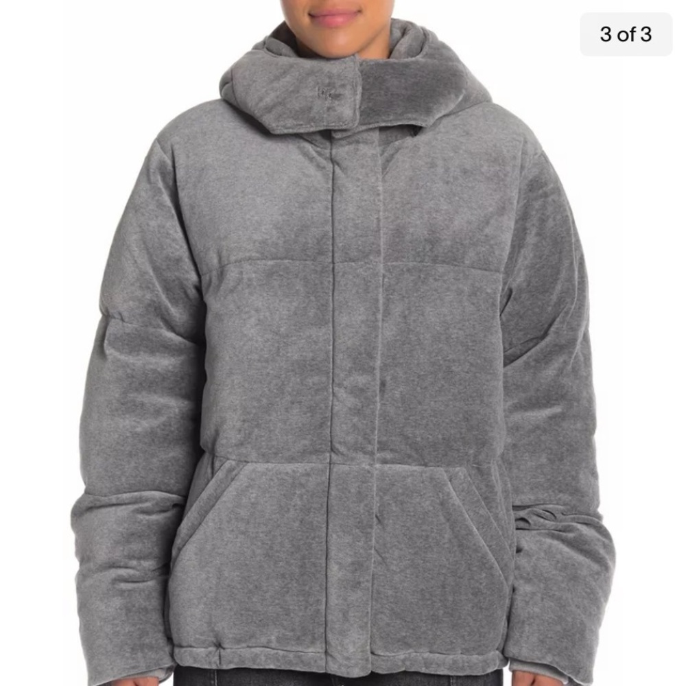 Kendall & Kylie Women Oversized Velour Puffer Jacket Heather Grey size Small